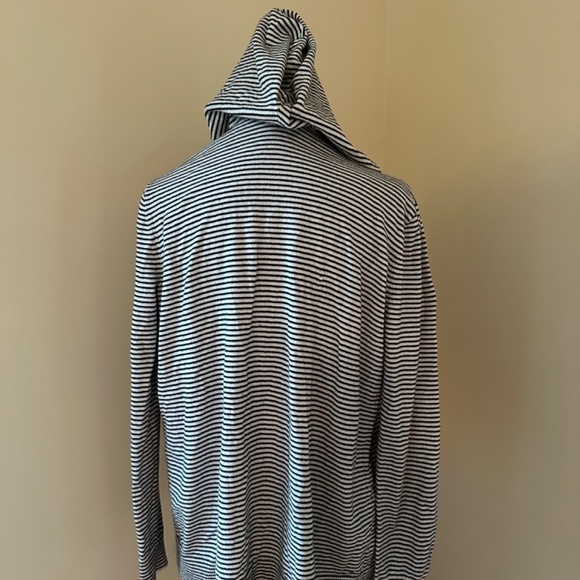 *LOFT* Black x White Striped Hooded Open Front Sweater Size Medium - Picture 4 of 8